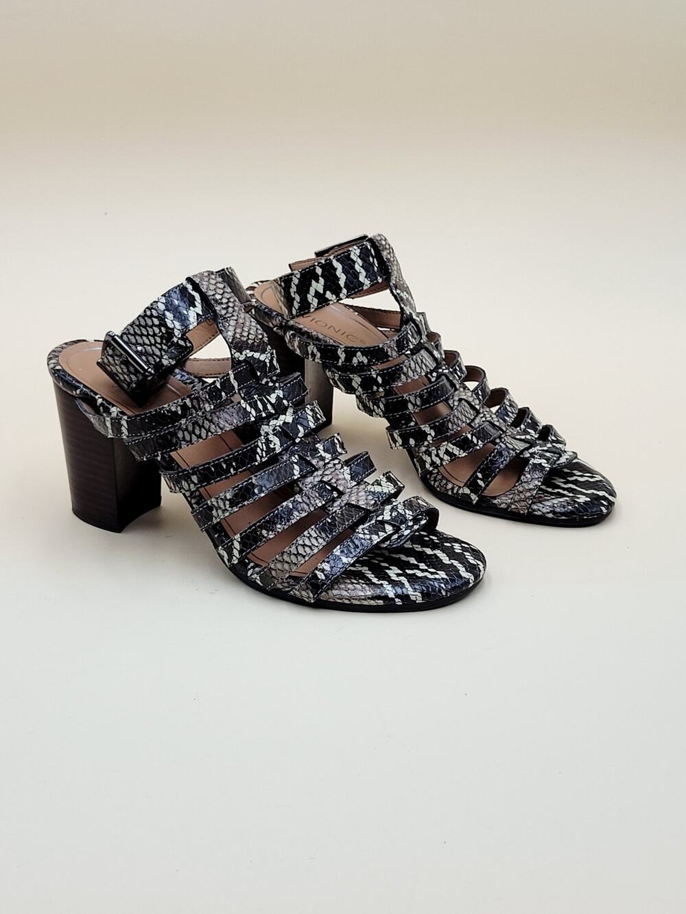 Vionic Shoes Sami Boa Snake Print Ankle Strappy Heeled Sandals Womens Sz 7.5